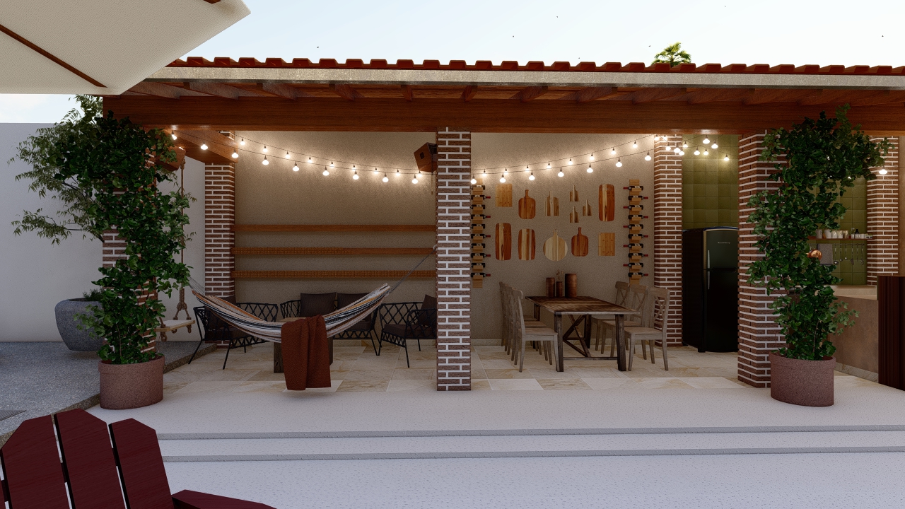 Coutinho outdoor leisure area featuring a modern pool surrounded by lush landscaping, wooden decking, and comfortable seating areas creating a serene relaxation space with views designed for both leisure and remote work productivity in Brazil